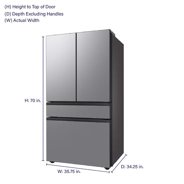 Samsung 29 cu. ft. Bespoke 4-Door French Door Refrigerator with Beverage Center™ in Stainless Steel 5SD198 - RF29BB8600QL - Scratch & Dent (Minor)