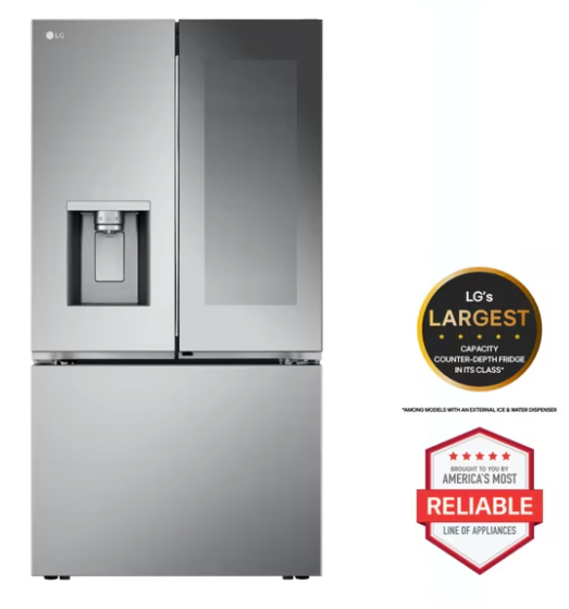 LG 26 cu. ft. Counter-Depth French Door Refrigerator in Stainless Steel with Mirror InstaView™ 8SD051 - LRYKC2606S - Open Box