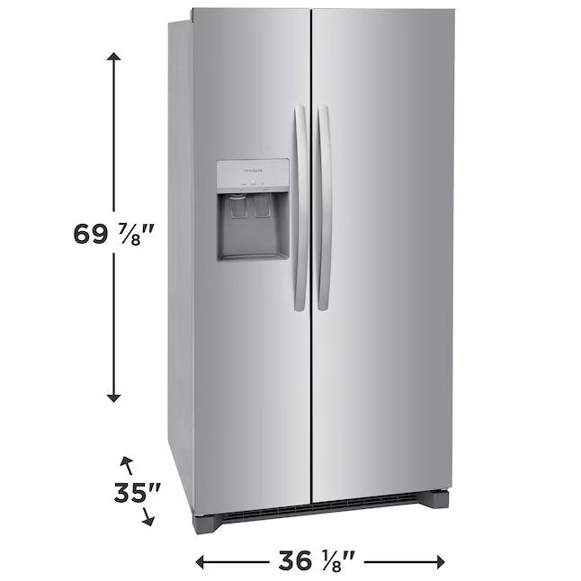 Frigidaire 25.6 cu. ft. ENERGY STAR Side by Side Refrigerator with Exterior Water and Ice Dispenser in Stainless Steel 4SD460 - FRSS2623AS - Scratch & Dent (Moderate)