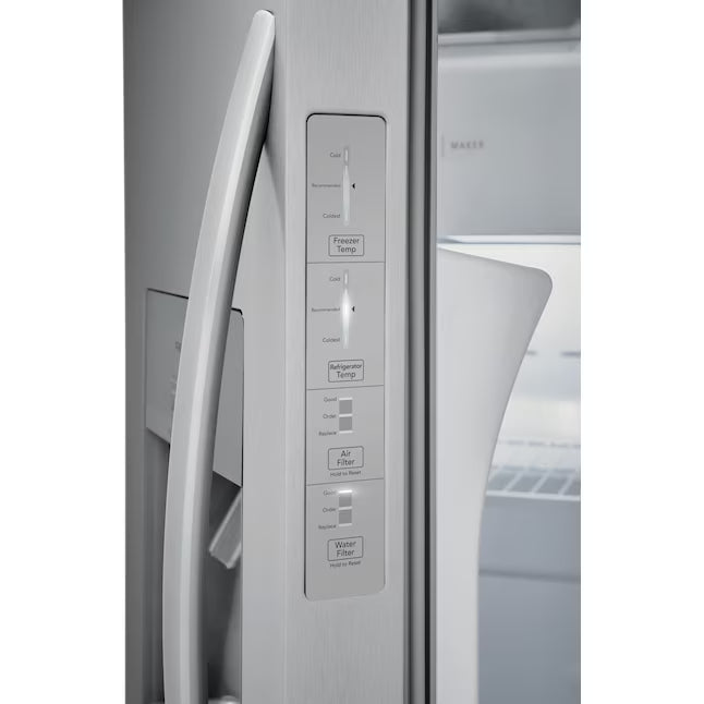 Frigidaire 25.6 cu. ft. ENERGY STAR Side by Side Refrigerator with Exterior Water and Ice Dispenser in Stainless Steel 4SD460 - FRSS2623AS - Scratch & Dent (Moderate)