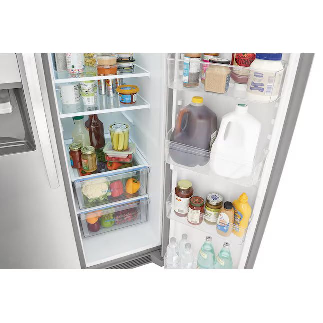 Frigidaire 25.6 cu. ft. ENERGY STAR Side by Side Refrigerator with Exterior Water and Ice Dispenser in Stainless Steel 4SD460 - FRSS2623AS - Scratch & Dent (Moderate)